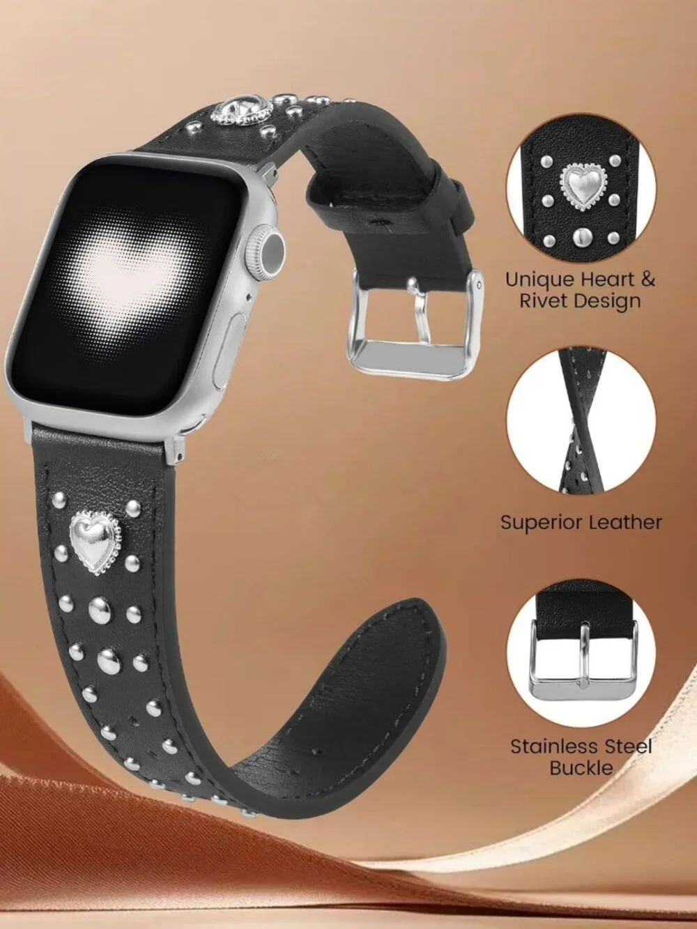 Stylish Studded Leather Band for Apple Watch - Women's Adjustable Wrist Strap